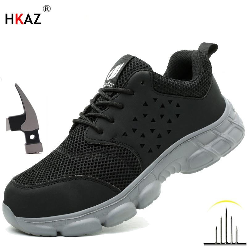 Mens Safety Shoes Steel Toe Boots Work Sneakers Lightweight Anti-Smash Anti-Puncture Protective Boots Breathable Indestructible