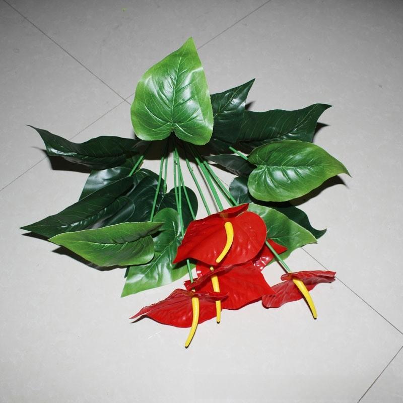 Anthurium Andraeanum Linden Fake Green Plant With Silk Flowers For Living Room Decor And Gift