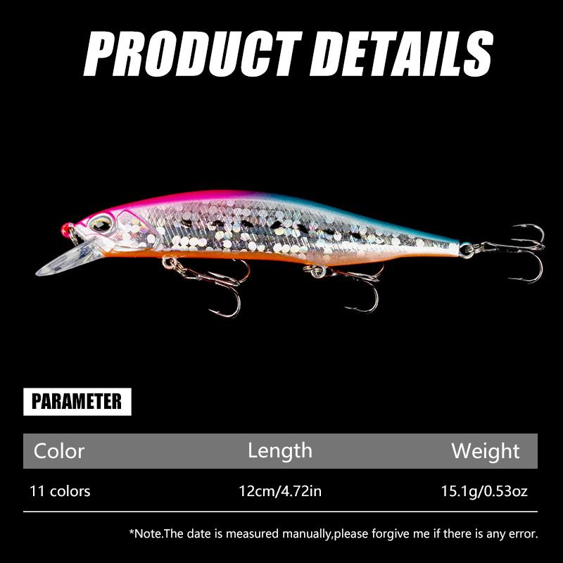 1τεμ 12cm 15g μεγάλο μακρύ ψάρι Minnow δόλωμα δόλωμα για ψάρεμα στη θάλασσα 3D μάτια Δυνατά αγκίστρια θέλγητρα για θαλάσσιο ψάρεμα