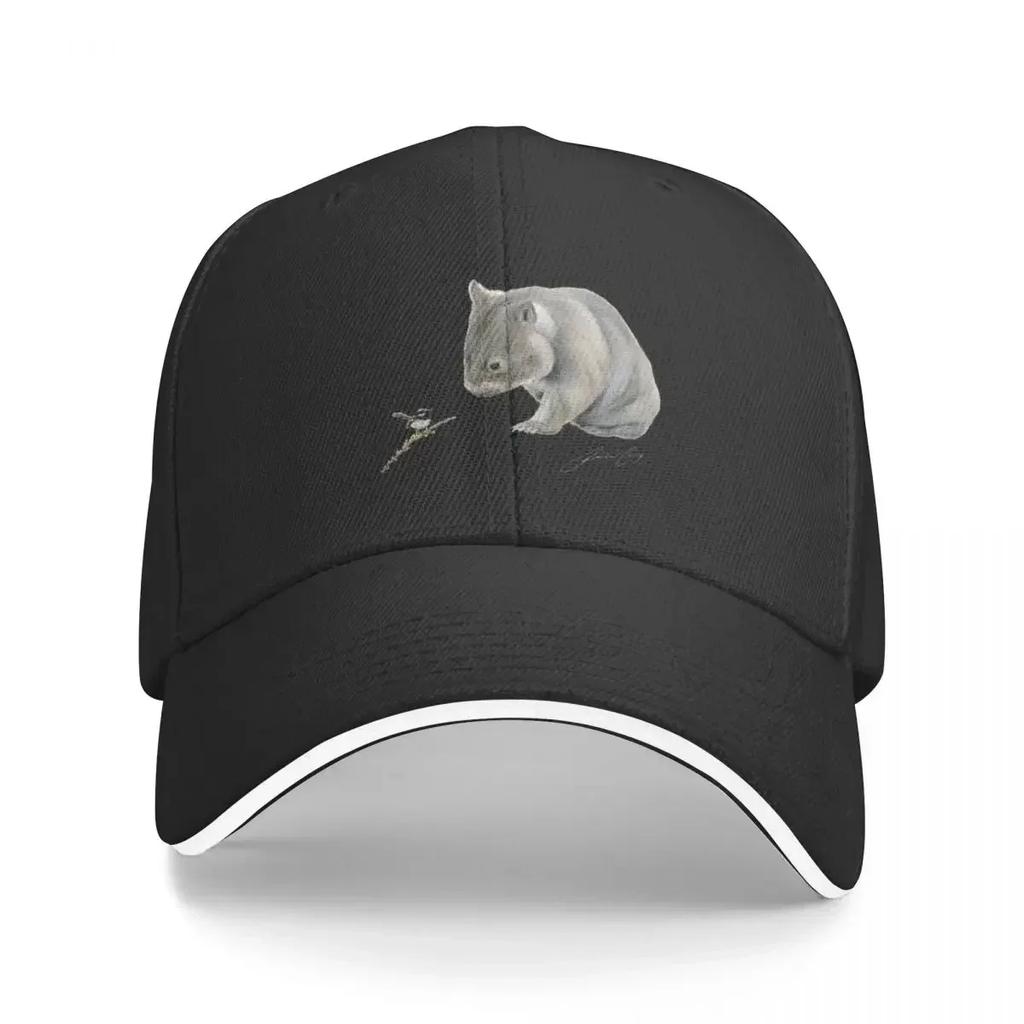 Wombat and Blue Wren Friends with signature Superb blue fairy wren Baseball Cap Trucker Hat Streetwear Unisexs Baseball Womens