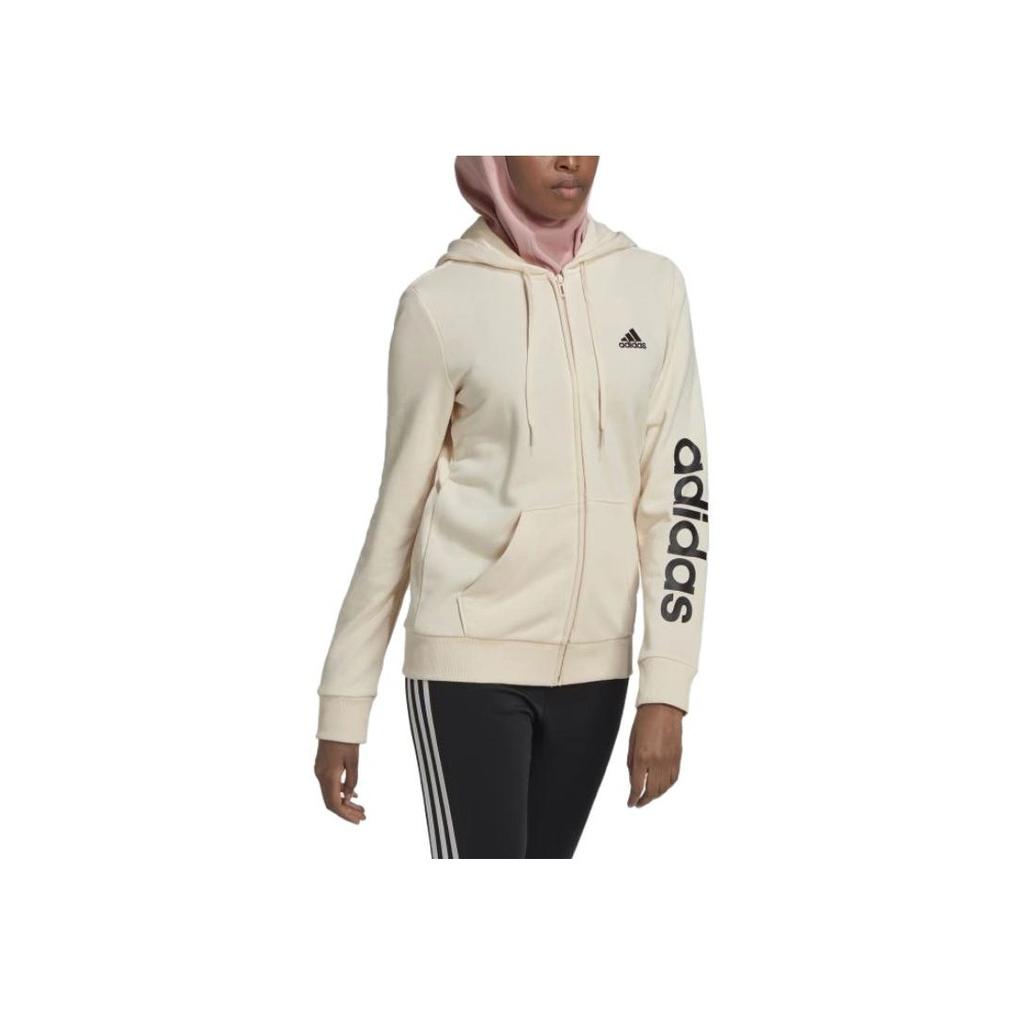adidas Side Logo Brand Print Athletic Zip-Fit Hoodie Women Hoodies Off-White HL2066