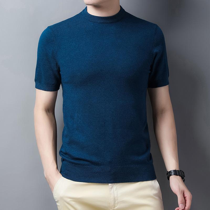 Jarní pánský svetr s krátkým rukávem, žebrovaný spodní lem, ležérní, pro mládež, kulatý výstřih, rovný střih, základní tričko