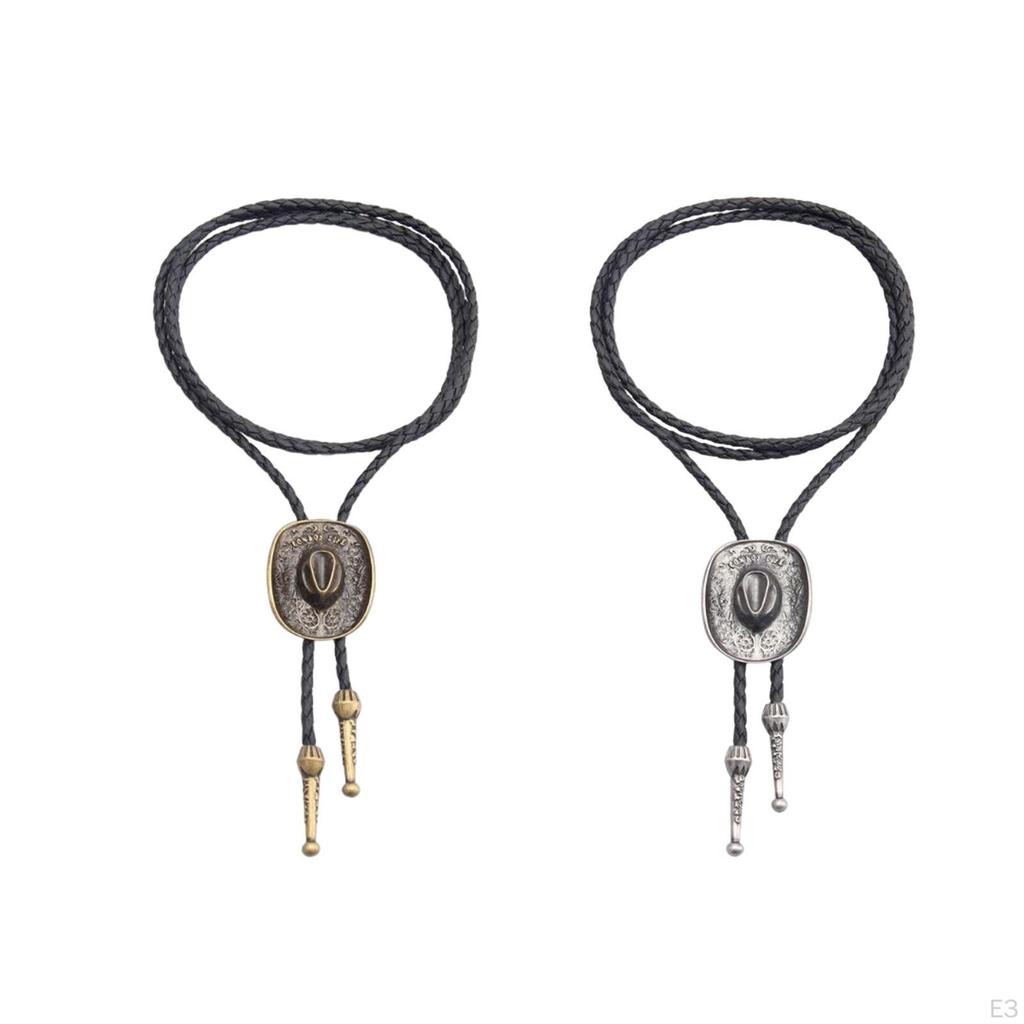 3D Western Cowboy Hat Bolo Tie Vintage Adjustable Gift American Necklace for Halloween Party Men and