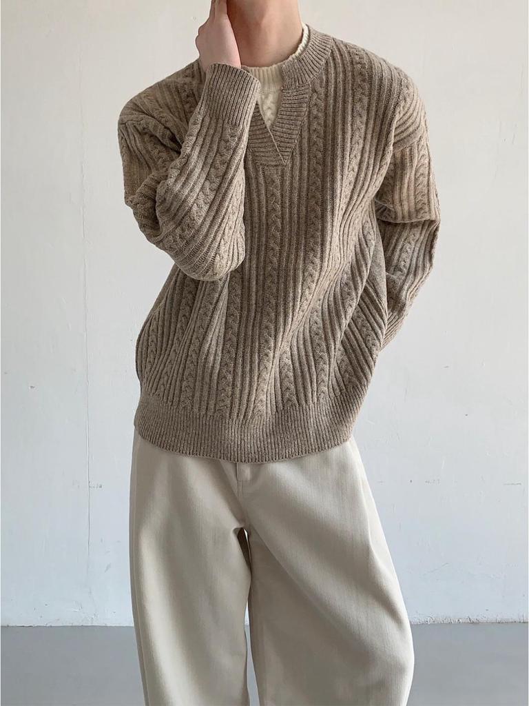 Men's Retro Lazy Style Faux Two-Piece Sweater - Winter Versatile Knitwear for Trendy Casual Looks