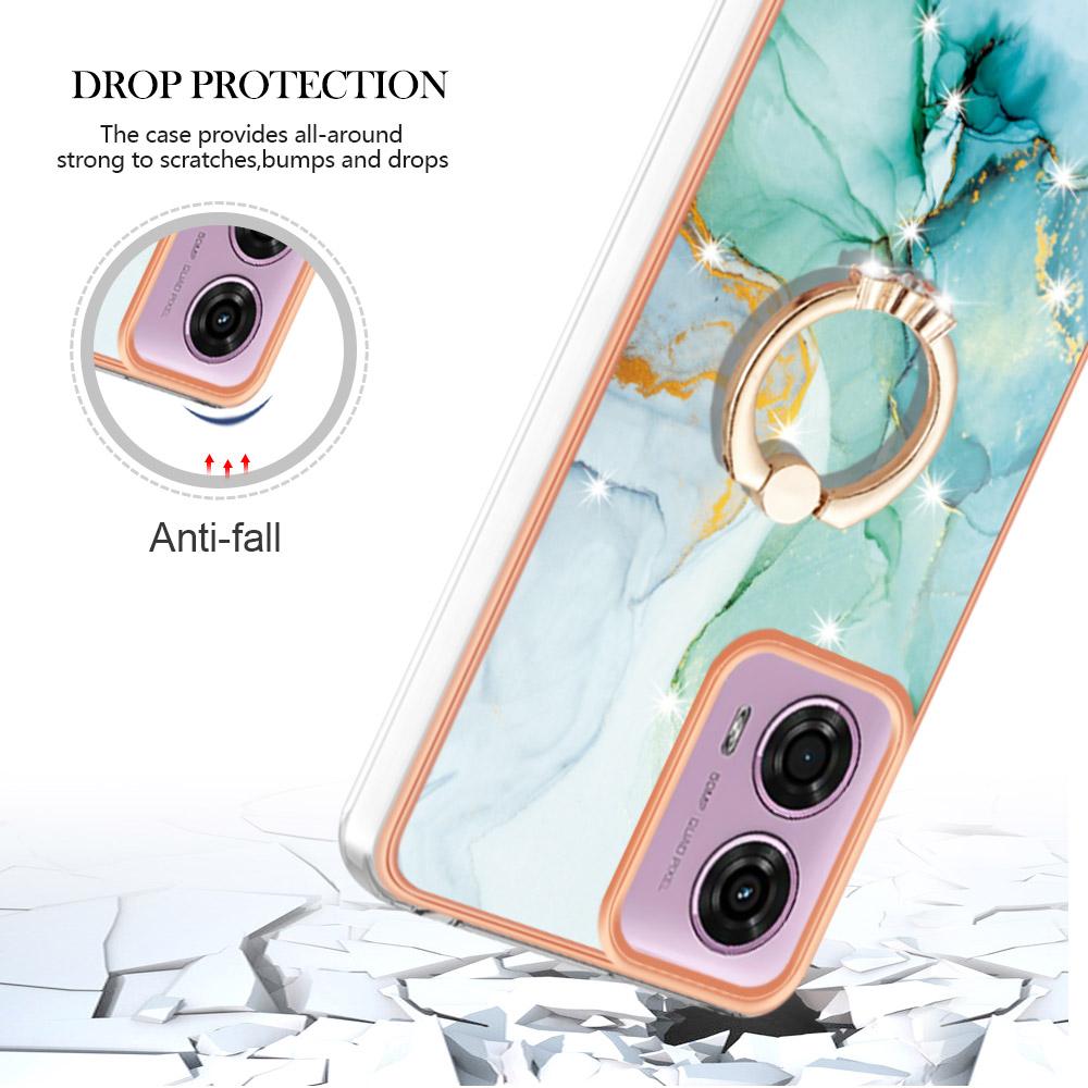 Pro Motorola Moto E14 4G/G04 4G/G04s 4G/G24 4G Pouzdro s kruhovým stojánkem Vzor mramoru Elektroplátované TPU zadní kryt