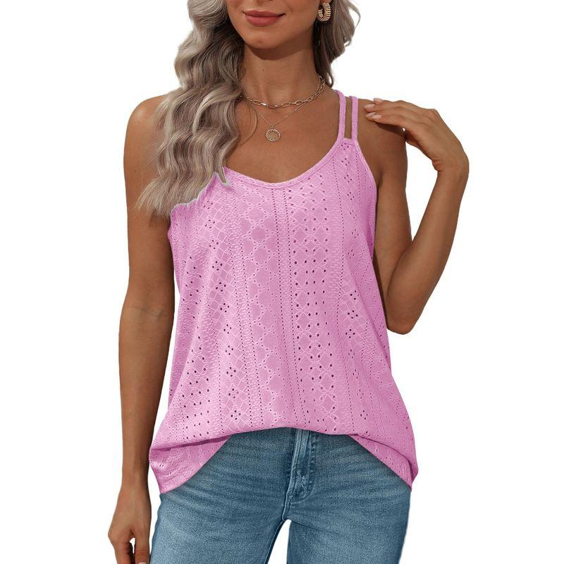 

Solid Color round Neck Neck Hollow Suspender Pure Color Crew Neck Hollow Camisole Bright powder L