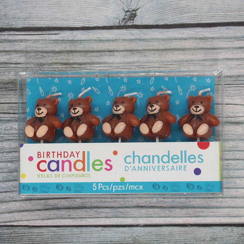Ins Bear Candle Bow Tie Cartoon Cute Party Decoration Brown 5 Pack Cake Candle