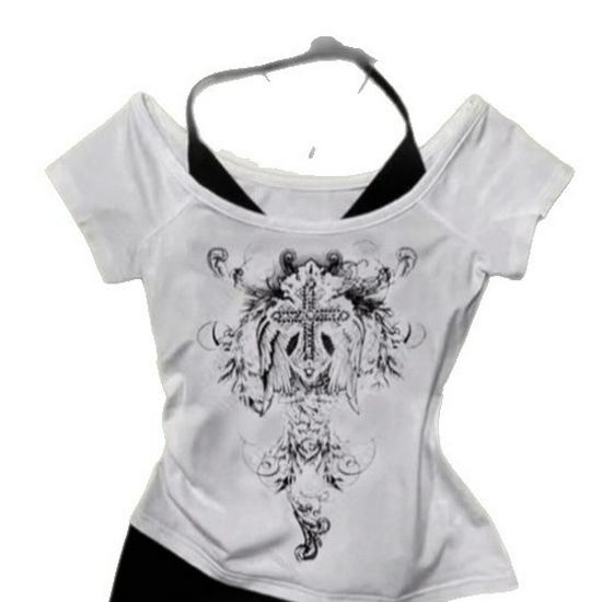 2026 Cross-border Sweet and Spicy Patchwork Punk T-shirt for Women - Irregular, Versatile Short-sleeved Top