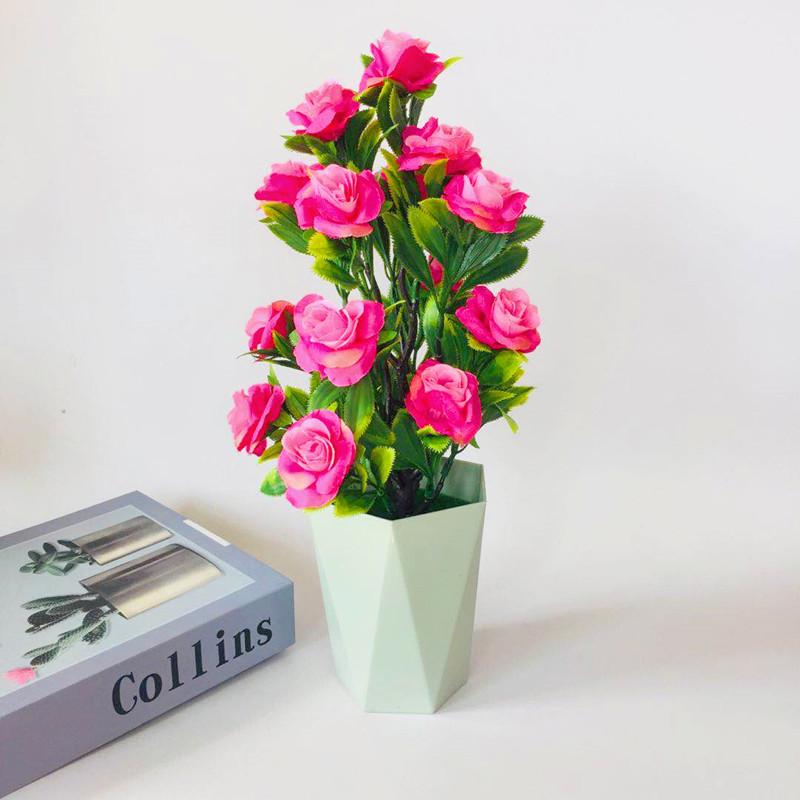 

17 Tea Rose Potted Plants Artificial Flower Potted Plantsand Artificial Rose Green Plant Potted Ornaments рожевий червоний колір