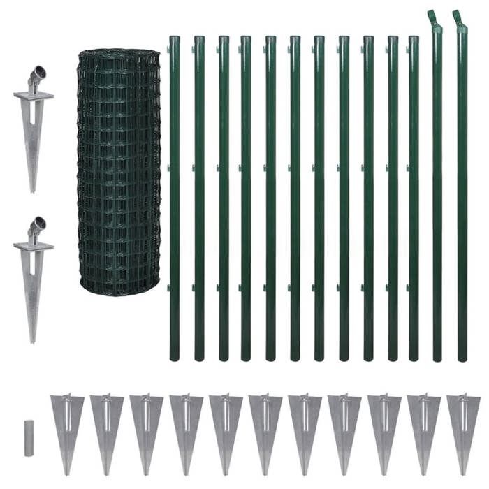 VidaXL Fence Set with Ground Stakes Garden 25 X 1.2 M Steel Green 142389