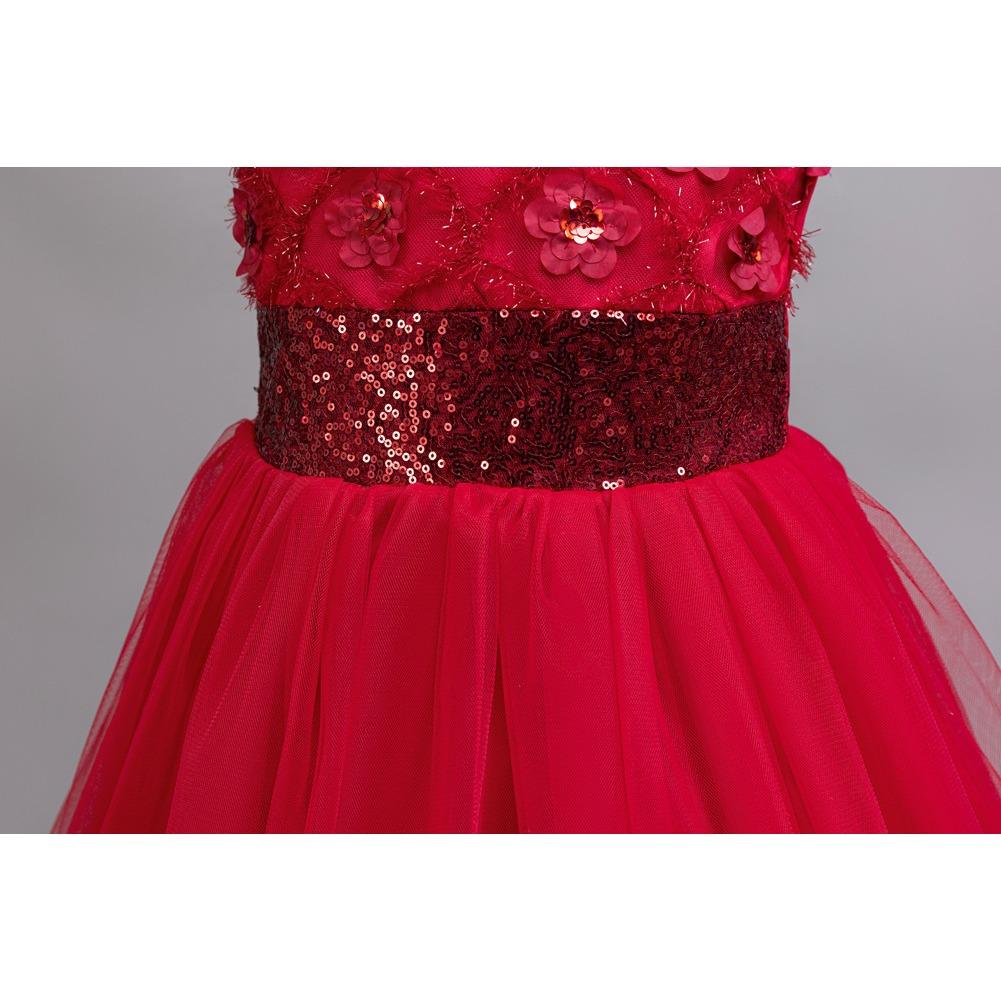 2026 Mädchenkleider Mittelgroße und Große Kinder Puffärmel Pailletten Hochzeit Blumenmädchen Klavieraufführung Prinzessinnenkleider Lang Lieblingskleid des Mädchens