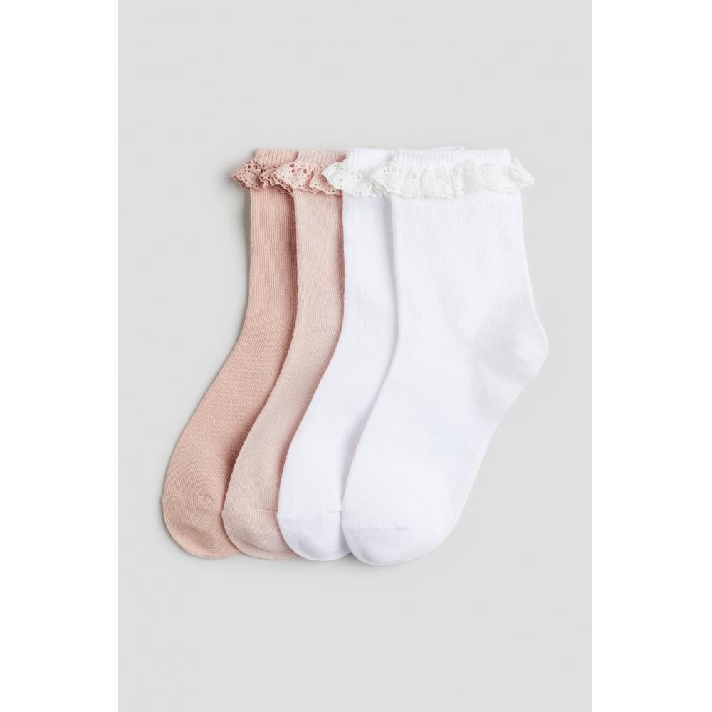 

H M socks set of 4 pairs dusty pink light pink white