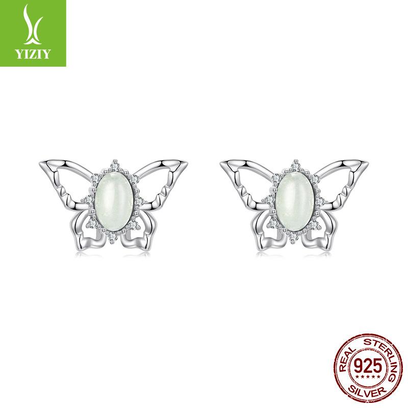 

Весенние серьги-пусеты в виде бабочек для женщин, модные серьги-пусеты из серебра S925 с инкрустацией нефритом 925 silver
