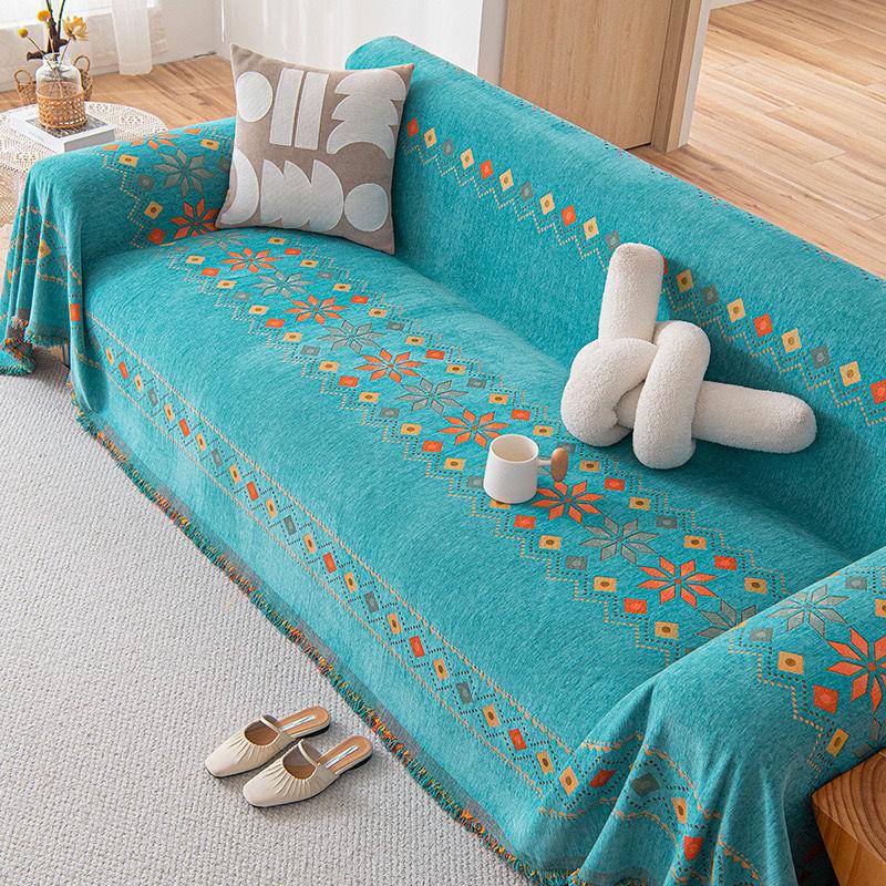 Bohemian Style Geometric Grid Couch Cover Chenille Material Anti Slip Cat Paw Sofa Cushion Four Season Universal Home Decoration