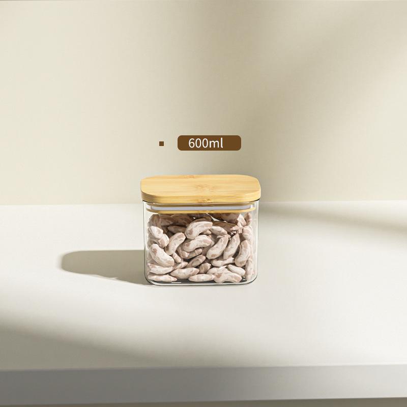Transparent Plastic Food Jar with Bamboo Lid for Kitchen Storage
