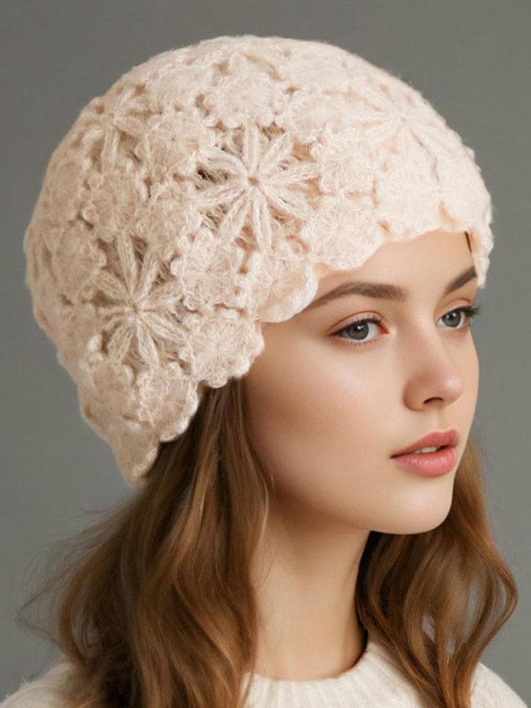 

Модная однотонная шапка-бини для женщин, зимняя шапка, вязаная осенняя шапка-чепчик, цветы, женская теплая шапка-берет, дорожная шляпа-платье One Size