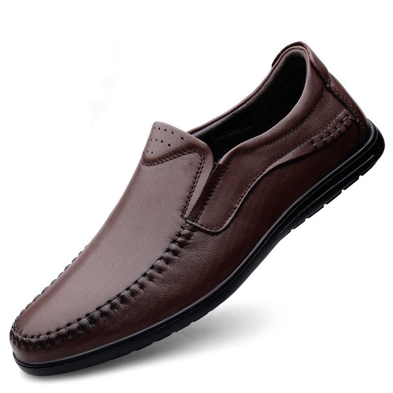 Men's Cross-Season Leather Shoes: Breathable Top Layer Cowhide, Perforated Casual Design for Middle-Aged Men, Available in Large Sizes