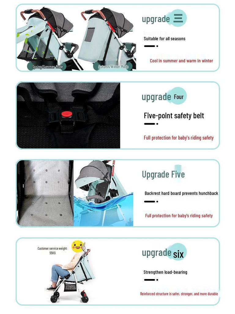 Lightweight Foldable Stroller: Sit or Lie Position, Four-Wheel Design, One-Key Fold for Kids and Babies.