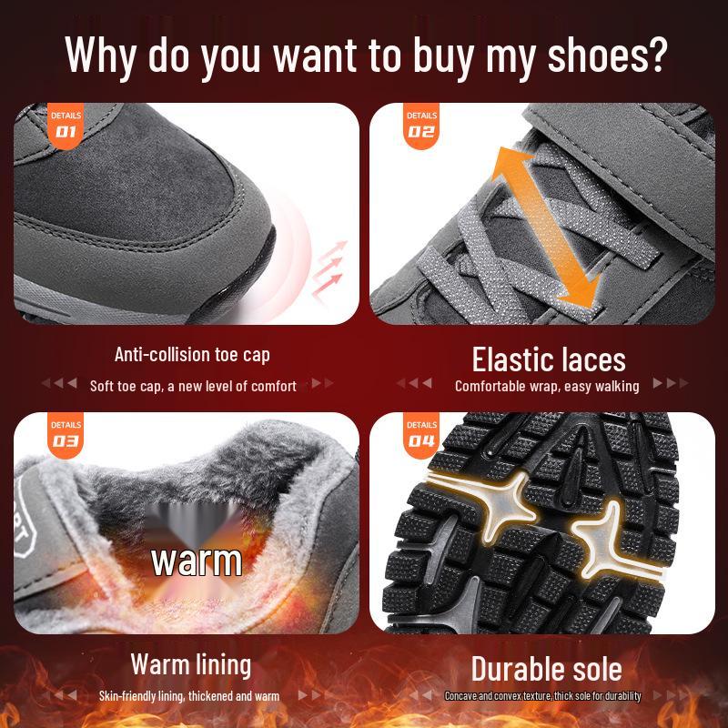 Men's Winter Magic Tape Lace-Free Cotton Boots - Velvet-Lined, Thickened & Warm Walking Snow Boots for Middle-Aged and Elderly