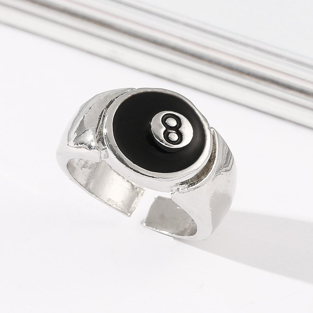 Punk Style Billiard Number Black 8 Opening Adjustable Rings Metal Alloy Rings Fashion Hip Hop Rock Jewelry For Women And Men