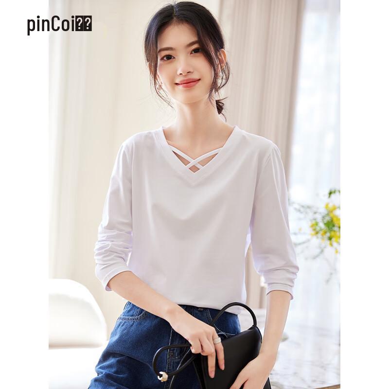 Pincai Women s Solid V-Neck Long Sleeve T-Shirt M