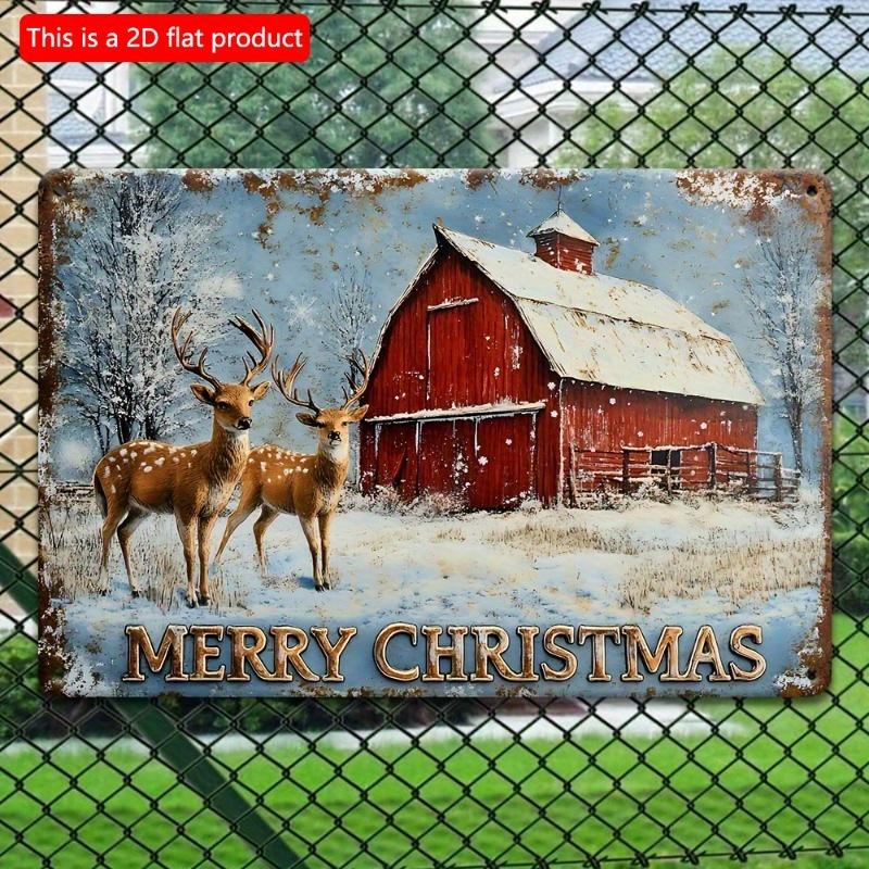 2d Flat 30*20cm, Charming Reindeer Christmas Wooden Sign, Vintage-Inspired Wooden Wall Art, Garden Decor, Ideal Holiday Gift, for Home, Kitchen Garden