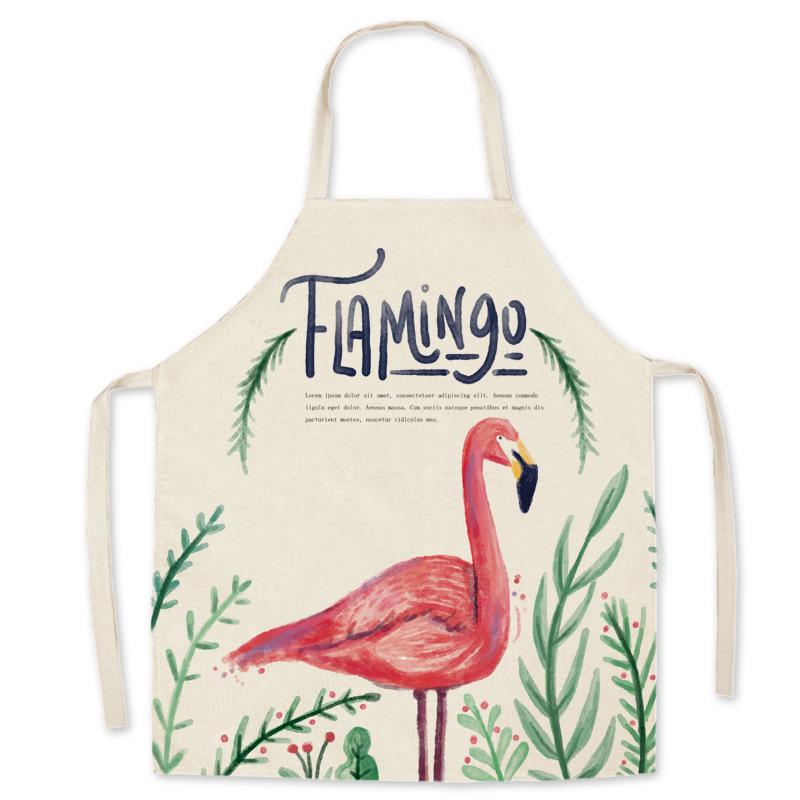 Adult & Child Flamingo Cartoon Faux Linen Apron - Ideal for Kitchen, Logo Work, and Advertising