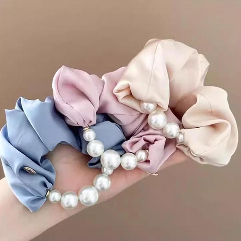 Elegant Pearls Large Scrunchie Hair Band For Women Sweet Hair Ornament Elastics Ponytail Holders Hair Tie Hair Accessories