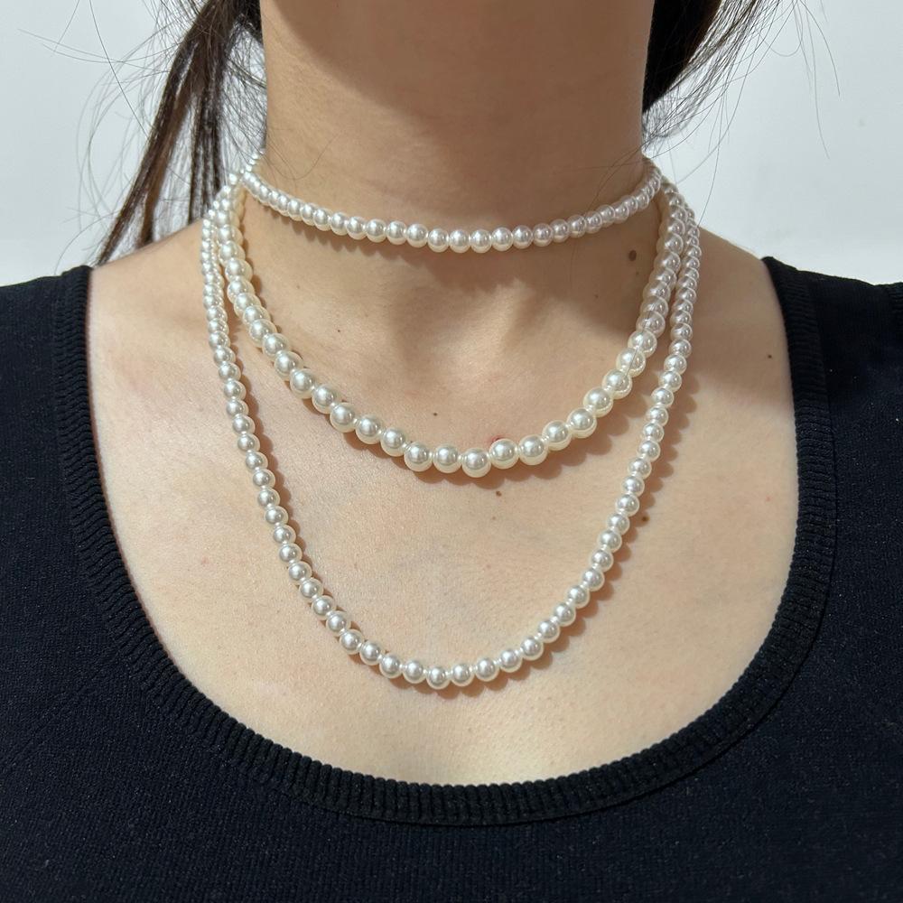 Accessories Cold Wind Retro Beaded Multi-layer Necklace Necklace Imitation Pearl Niche Design Necklace Female