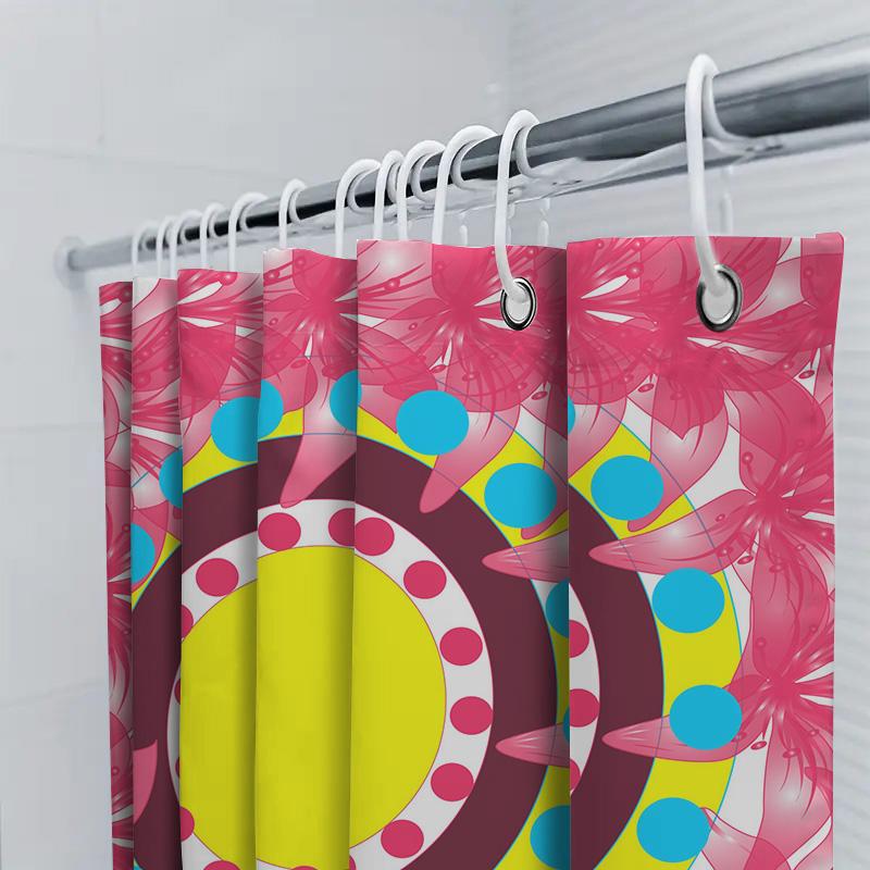 Bathroom Shower Curtain Decor with Floral Pattern: Modern Style Waterproof Fabric, Pink Yellow Red Blue Circle Design Standard S