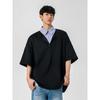 Dongjie Nologo Summer Two-Piece Patchwork Striped Lapel Short-Sleeve T-Shirt for Men, Bai Jingting's Goodbai Top