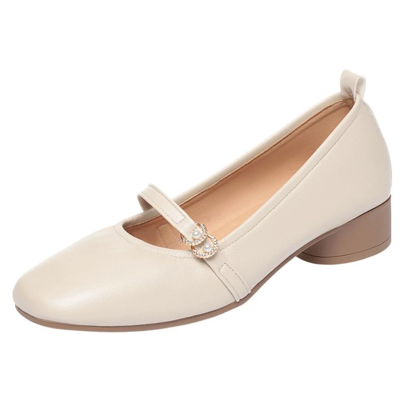 Zapatos Mary Jane de Tacón Bajo para Mujer, Zapatos de Cuero Estilo Francés, Zapatos Cómodos para Ir al Trabajo en Primavera y Otoño