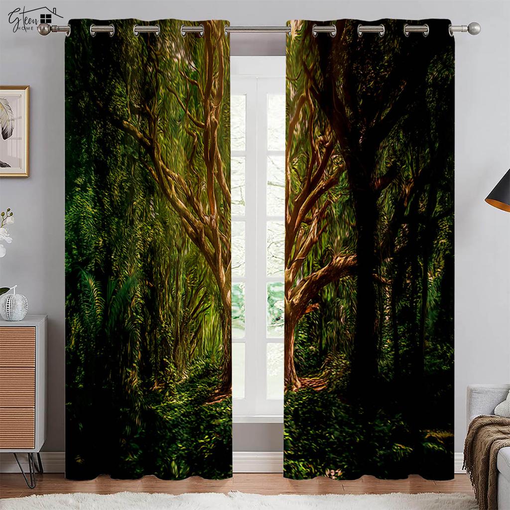 High Quality Plant 3D Printed Curtains Cedar Maple Leaves Fresh And Natural Nordic Pastoral Blackout Heat Insulation Curtains