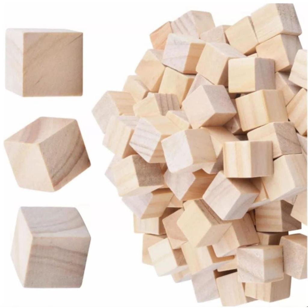 Set of 100 Wooden Building Blocks, Natural Wood, Baby Toy, DIY Educational Toy, 2cm Cubes, for Kids and Babies, DIY Toy, Imagination-Boosting,