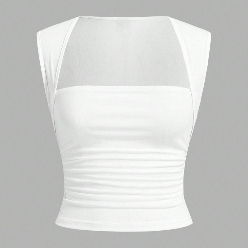 

Летний персонализированный уличный однотонный темпераментный квадратный вырез повседневный облегающий безрукавный жилет M белый