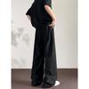 Dingfengbaoluo Men's Linen Pants, Spring Pure Cotton, Draping Loose Straight-Leg Solid Color Casual Pants, DJ83 Black 3XL