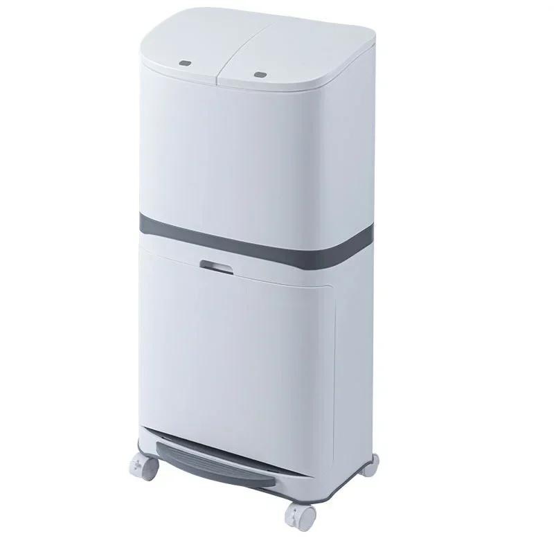 Double-Layer Pedal Trash Bin Kitchen Garbage Dry Wet Separation Covered Containers Living Room Waste Organizer