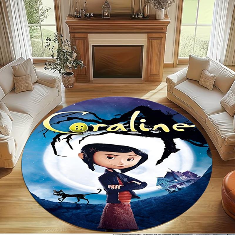 Coraline Print Round Rug, Washable Floor Carpet, For Entryway Dorm Laundry Room Office Study, Home Decor Birthday Christmas Gift