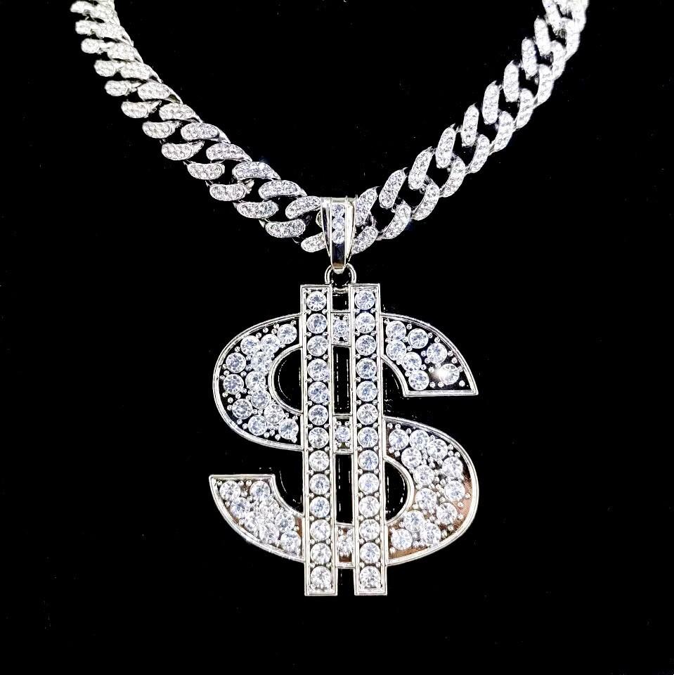 Wysokiej jakości wisiorek z symbolem USD wysadzany diamentami Hip Hop Kubańska Biżuteria