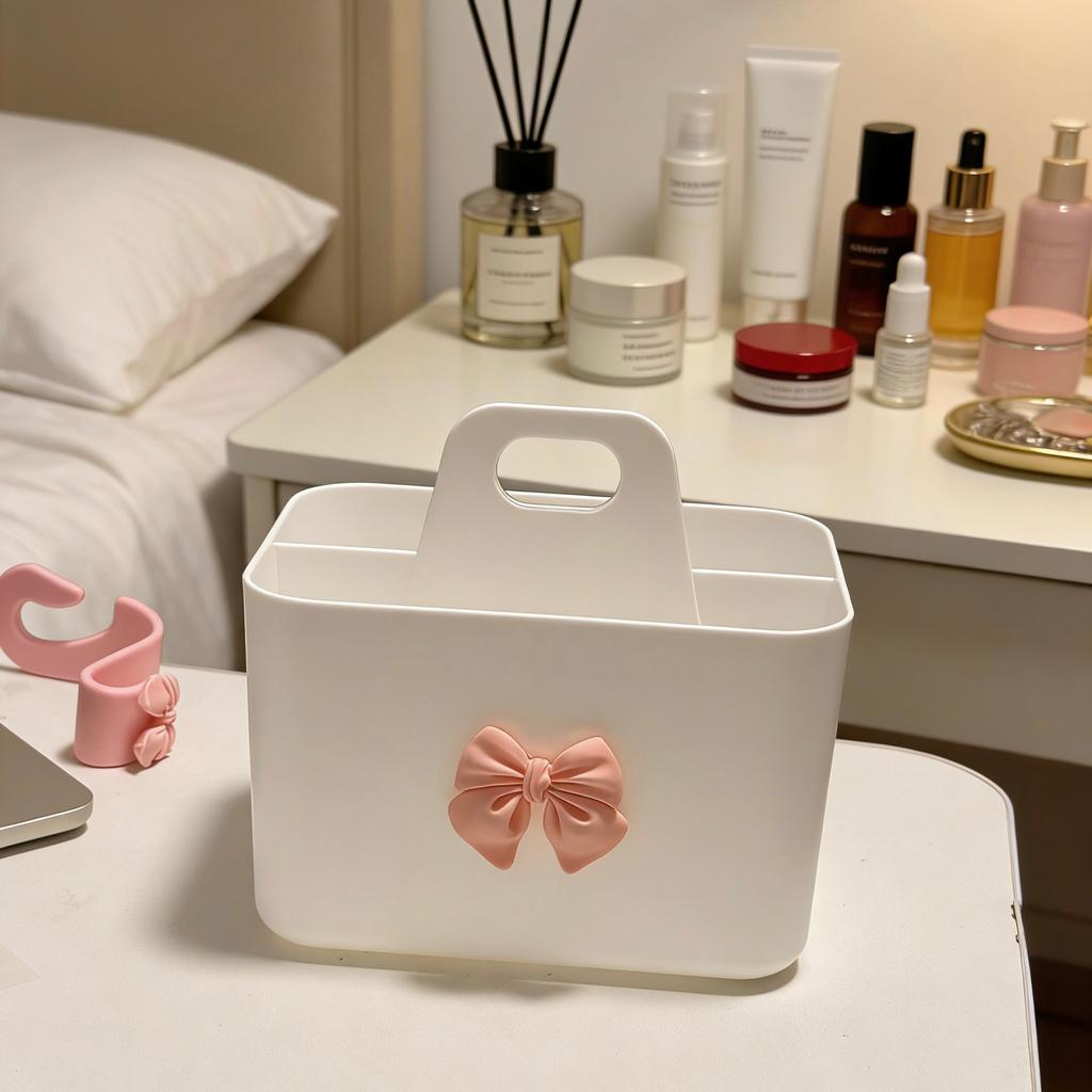 Desktop Cosmetic Organiser, Pen and Desk Organiser, Split Marker Organiser with Handle Bracket Portable Utility Fixed Container