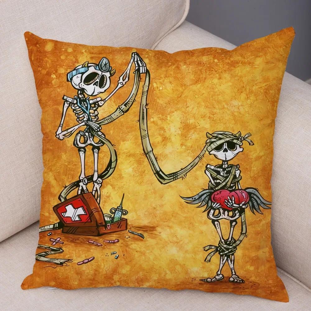 Capa de Almofada de Desenho Animado Fofa Colorida Caveira Fronha Carro Sofá Decoração para Casa