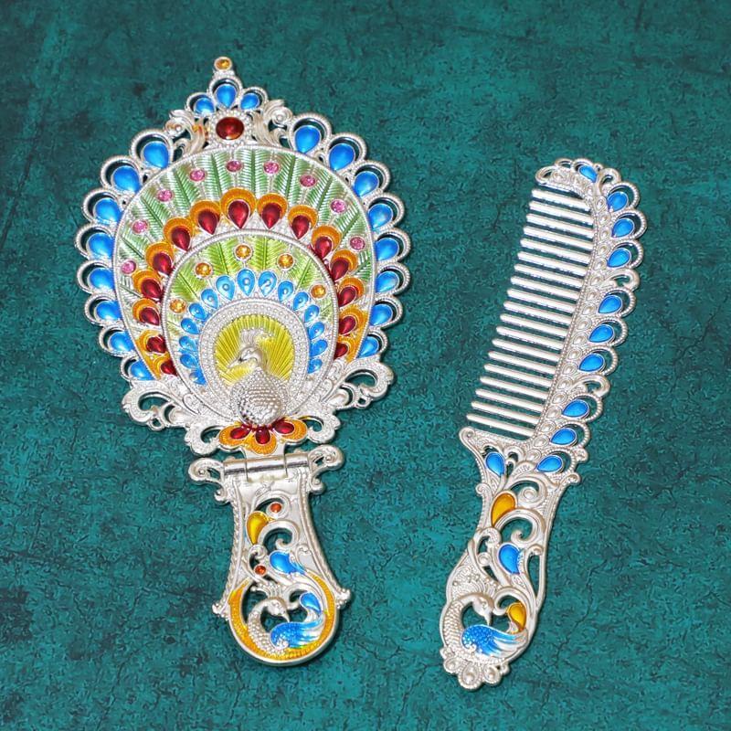 Tuban - Set: Castle / Butterfly / Peacock Alloy Handheld Mirror + Hair Comb (Various Designs)