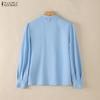ZANZEA Women Casual Lace Splice Collar Long Sleeve Blouse
