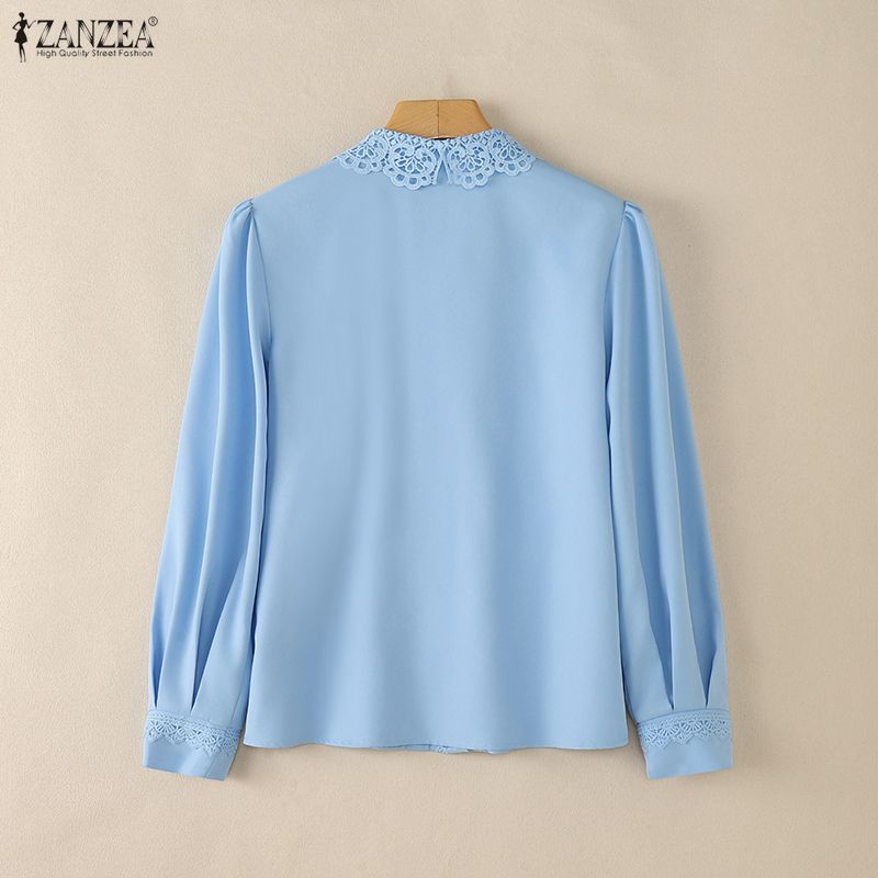 ZANZEA Women Casual Lace Splice Collar Long Sleeve Blouse