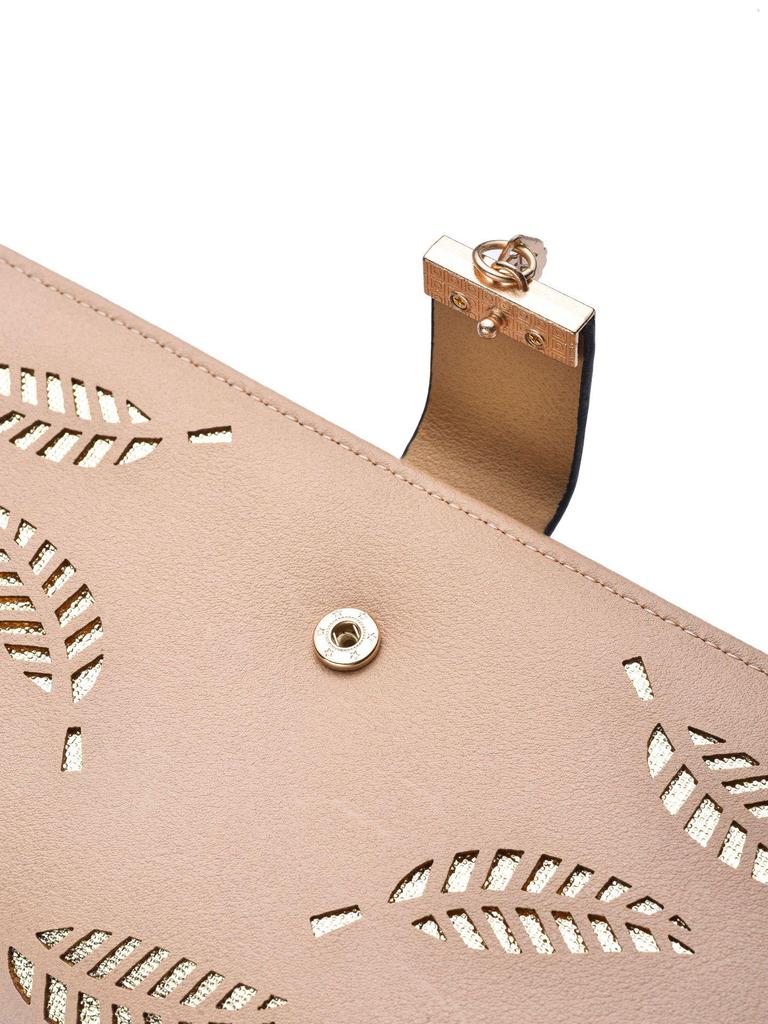 Women's Classic Long Wallet with Leaf Cutout and Zipper Clasp
