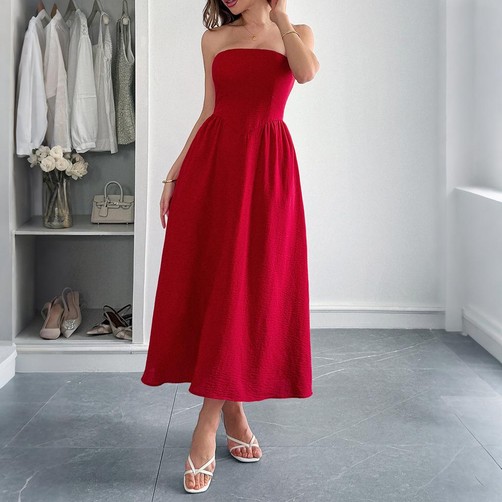 Elegant Vacation-style Strapless and Corset Long Dress for Women's Spring and Summer