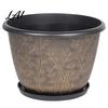 Planter Pots for Home Decor 12 Inch Thickened Flower Outdoor Indoor Plastic Leaf-Pattern Texture Deep Containers Flowers with Drainage Hole & Saucer,