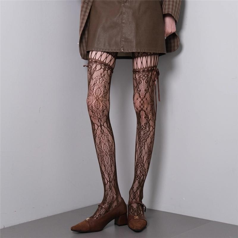 Women Patterned Fishnet Thigh High Stockings Suspender Pantyhose Garter Belt Tights Sheer Mesh Tights Pantyhose Hosiery