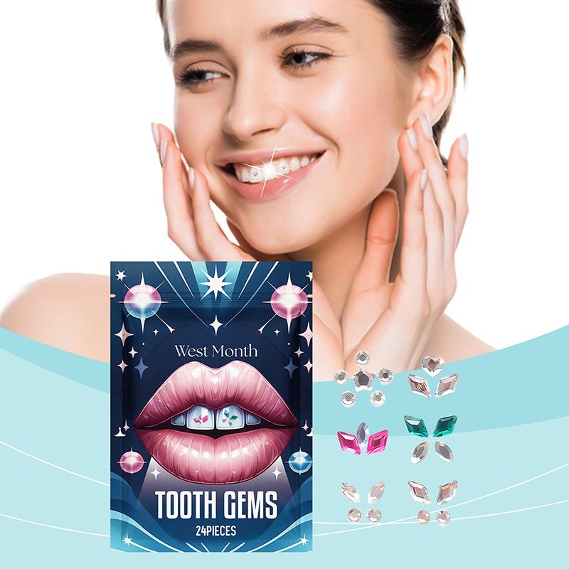 24Pcs Dental Tooth Gems  Diamond Ornament Diy Tools Various Shapes Color Teeth Jewelry Denture Acrylic