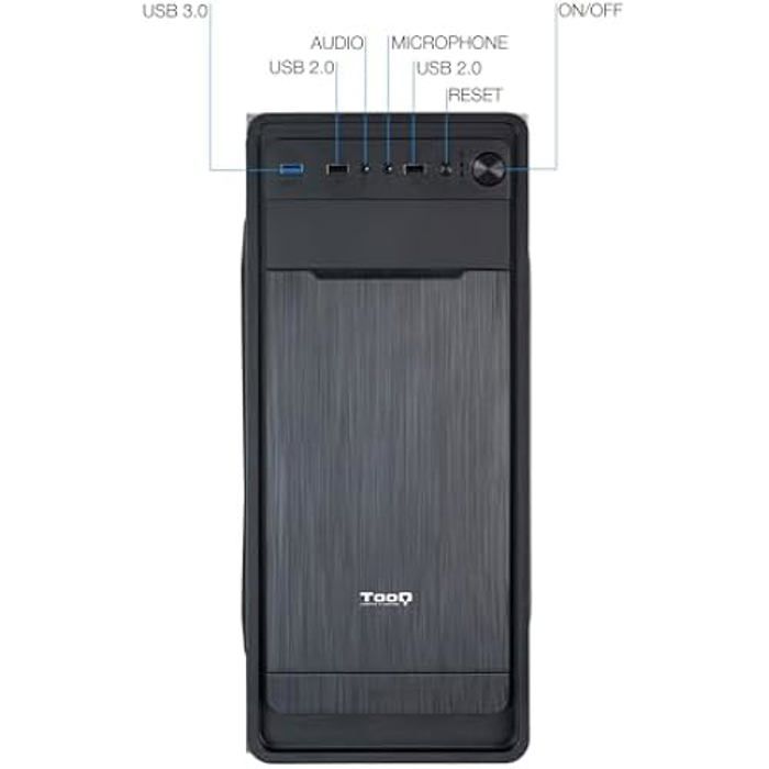 TOOQ TQC-5701U3C-B - Polotowerová skříň ATX/MicroATX/Mini-ITX, 1x USB 3.0, 2x USB 2.0, HD Audio, 9 pozic pro pevné disky, Ocel,